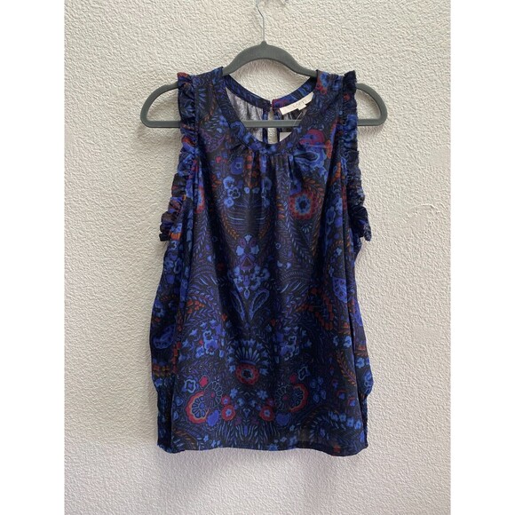 Ann Taylor Loft Paisley Ruffle Smocked Cold Shoulder Top Size Medium NWT - Picture 3 of 5